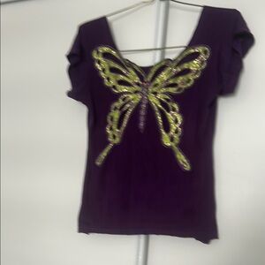 Purple Butterfly Embellished Women's Top